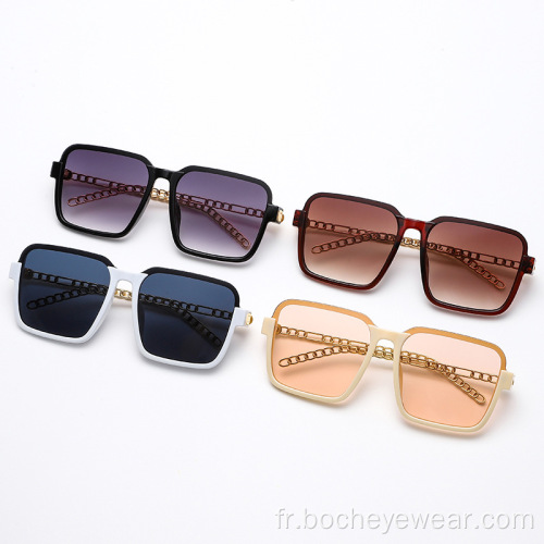Fashion Square lunettes de soleil pour femmes à grand cadre en métal chaîne creuse Lunettes de soleil à la mode pour hommes s21180